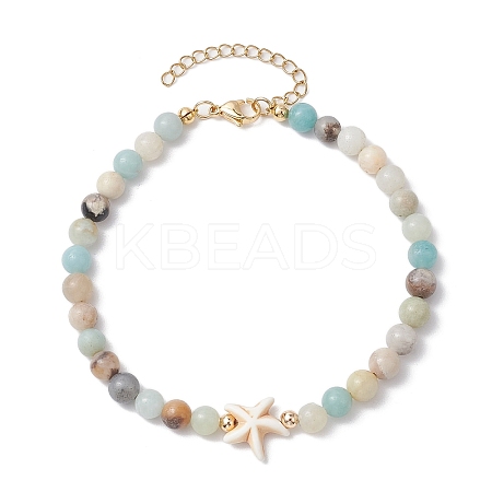 Natural Flower Amazonite &  Synthetic Turquoise Charm Anklets for Women AJEW-AN00616-04-1