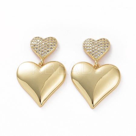 Clear Cubic Zirconia Heart Dangle Stud Earrings EJEW-F304-09G-1
