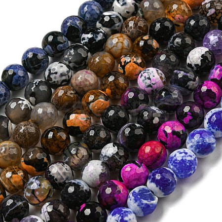 Faceted Natural Fire Crackle Agate Beads Strands G-F447-12mm-G-1