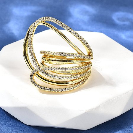 Brass Micro Pave Cubic Zirconia Cuff Rings for Women RJEW-F176-01G-1