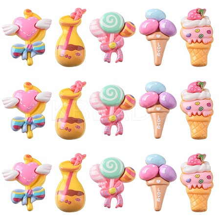 40Pcs 5 Styles Dessert Theme Opaque Resin Cabochons RESI-CJ0003-03-1