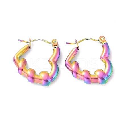 Ion Plating(IP) Rainbow Color 304 Stainless Steel Heart Hoop Earrings for Women EJEW-G293-20M-1