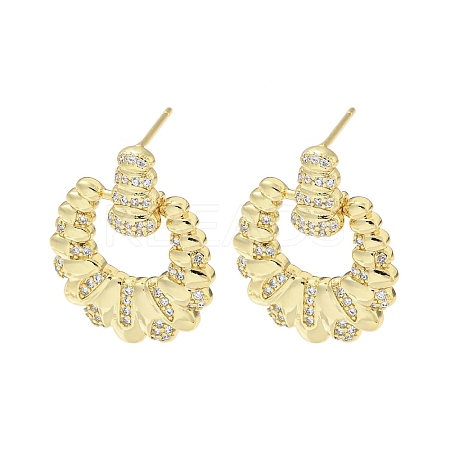 Double Horn Rack Plating Brass Micro Pave Cubic Zirconia Dangle Stud Earrings EJEW-F331-23G-1