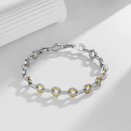 Brass Micro Pave Clear Cubic Zirconia Link Chain Bracelets for Women LS-BJEW-B145-02-1