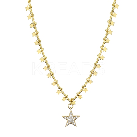 Star Brass Micro Pave Cubic Zirconia Pendant Necklaces NJEW-PH01391-1