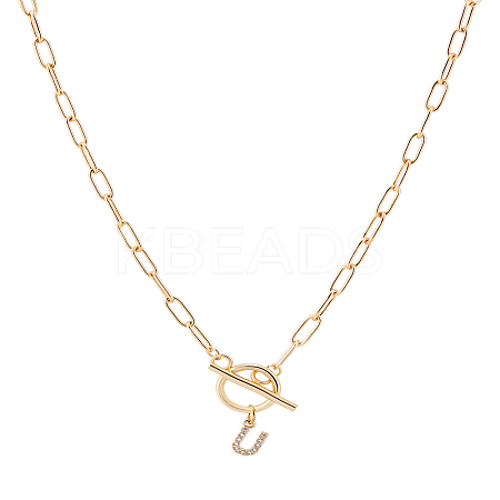 1Pc 304 Stainless Steel Chain & Brass Micro Pave Cubic Zirconia Letter Pendant Necklaces NJEW-LP0001-36U-G-1