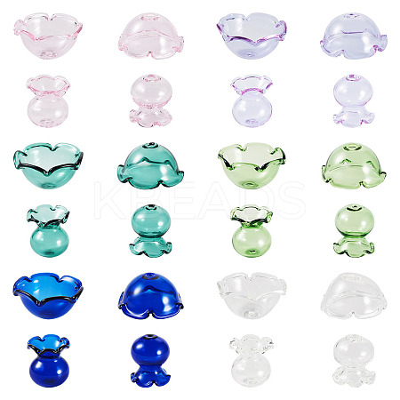 6 Sets 6 Colors Transparent Glass Bead Caps GLAA-BY0001-06-1