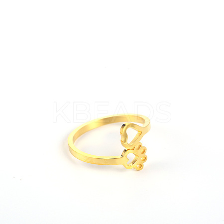 Stylish Adjustable 304 Stainless Steel Paw Print Cuff Rings for Women CD3807-2-1