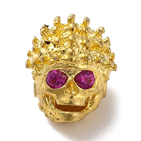 Skull Shape Rack Plating Brass with Cubic Zirconia Beads KK-S406-16G-1