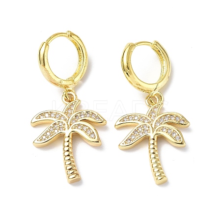 Clear Cubic Zirconia Coconut Palm Dangle Hoop Earrings EJEW-B017-04G-1