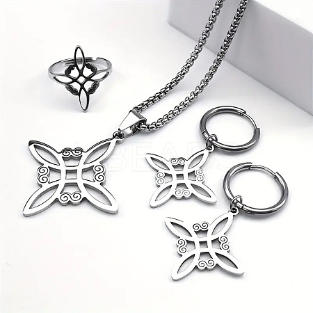 Witches Knot 304 Stainless Steel Pendant Necklaces & Hoop Earrings & Rings Sets FS-WGFB126-01-1