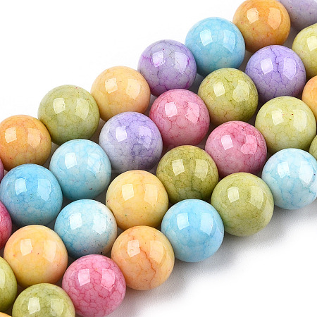 Ombre Effect Dyed Crackle Glass Round Beads Strands GLAA-T031-10mm-01D-1