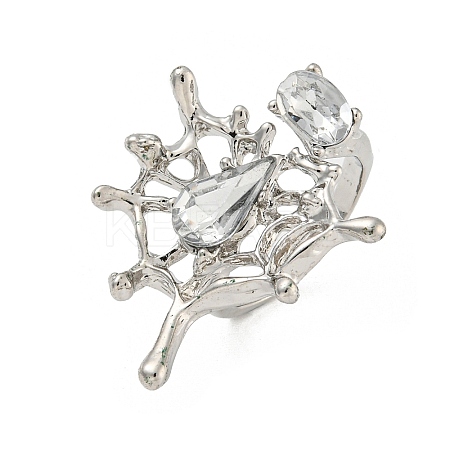 Zinc Alloy Rhinestone Cuff Rings for Women RJEW-Z048-07P-01-1