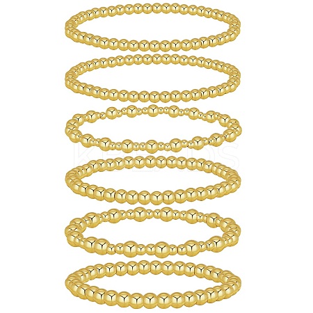 6Pcs Round Brass Beaded Stretch Bracelets for Women BJEW-SW00150-1