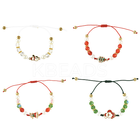 4Pcs Christmas Alloy Enamel Link Bracelets BJEW-FS00032-1