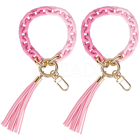 2Pcs Acrylic & Zine Alloy & PU Pendant Decoration KEYC-CL0001-44A-1