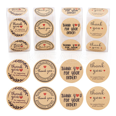 4 Rolls 4 Styles Paper Sticker with Word Thank You STIC-TA0001-03-1