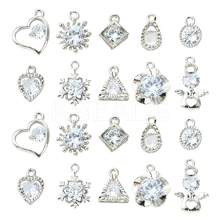 10Pcs 10 Styles Alloy Micro Pave Clear Cubic Zirconia Charms ZIRC-YW0001-13-1