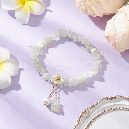 Natural New Jade Chip Beaded Charm Bracelets BJEW-JB12312-02-1