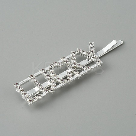 Word LUCKY Alloy Rhinestone Hair Bobby Pins FIND-WH0152-34C-S-1