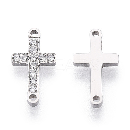 316 Surgical Stainless Steel Clear Cubic Zirconia Connector Charms X-STAS-ZX042-22S-1
