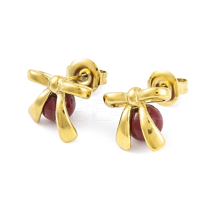 Ion Plating(IP) 304 Stainless Steel Enamel Stud Earrings for Women EJEW-A049-18G-01-1