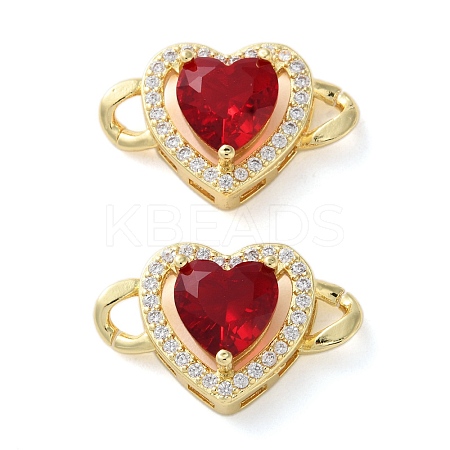 Rack Plating Brass Cubic Zirconia Heart Connector Charm KK-C084-06G-1