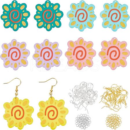 3D Printed Sunflower Charm Dangle Earring Making Kit for Girl Women DIY-OC0007-69-1