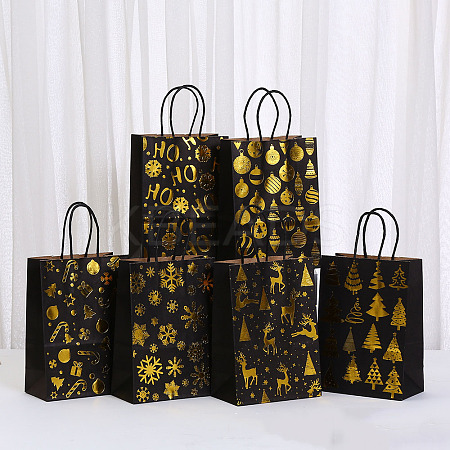 Christmas Theme Printed Paper Tote Bags with Handles ABAG-B008-01-1
