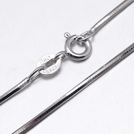 Anti-Tarnish Rhodium Plated Sterling Silver Snake Chain Necklaces NJEW-M153-15A-20-1