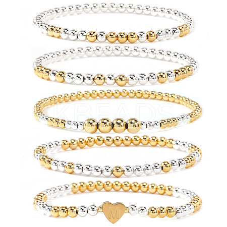 5Pcs Brass Beads Stretch Bracelets for Women CW0227-5-1