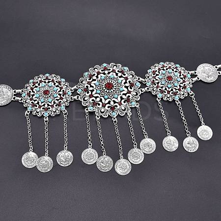 Alloy Colorful Rhinestone Flower Coin Tassel Waist Belly Chains for Women FS-WGD7CCF-02-1