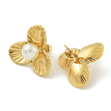 Flower Ion Plating(IP) 304 Stainless Steel Stud Earrings EJEW-G400-18G-1