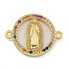 Rack Plating Brass Micro Pave Colorful Cubic Zirconia Flat Round Connector Charms KK-I718-47G-05-1