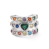 Colorful Cubic Zirconia Heart Open Cuff Ring RJEW-C061-03P-2