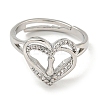 Heart with Letter Rack Plating Brass Micro Pave Clear Cubic Zirconia Adjustable Rings for Women RJEW-I105-01P-I-2