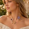 Adjustable Alloy & Resin Flower Spiral Cuff Choker Necklaces with Imitation Pearl WG54258-01-2