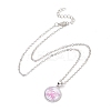 Glass Flat Round Pendant Necklace with Brass Chain LS-NJEW-A003-01F-1
