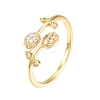 Clear Cubic Zirconia Tulip Flower Open Cuff Ring RJEW-N030-18-3
