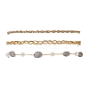 Natural Morganite Nuggets & 304 Stainless Steel Link Chain 3 Layer Anklets for Women AJEW-AN00743-02-2