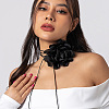 1Pc Retro Cloth Rose Flower Waxed Cord Wrap Choker Necklaces for Women NJEW-CP0001-05A-5