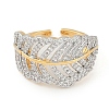 Leaf Brass Micro Pave Clear Cubic Zirconia Open Cuff Ring for Women RJEW-Q819-01G-2