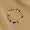 Brass Glass Link Chain Bracelets for Women WGAE243-01-1