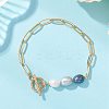 Rice Natural Cultured Freshwater Pearl & Brass Paperclip Chain Bracelets for Women BJEW-JB13543-01-1