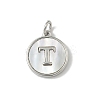 Brass Pave Natural Shell Flat Round with Letter Charms KK-Z115-13P-T-1
