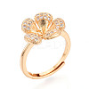 Flower Brass Micro Pave Clear Cubic Zirconia Adjustable Ring Settings KK-T076-25G-1