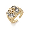 Brass Micro Pave Clear Cubic Zirconia Cuff Rings for Women RJEW-U041-06G-4