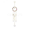 Natural Agate Woven Net/Web with Feather Window Hanging Suncatchers HJEW-JM00852-04-2