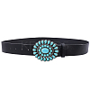 1Pc Black PU Leather Belts with Alloy Acrylic Imitaiton Turquoise Flower Clasps for Women AJEW-CL0001-38-7