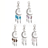 5Pcs Tibetan Style Alloy Moon with Feather Pendant Decorations HJEW-JM02322-S-1